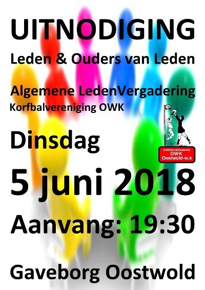 Dinsdag 5 juni Algemene Leden Vergadering kv OWK 2017-2018